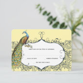 ネイビーとマスタードの孔雀の愛の鳥パター結婚ンの 出欠カード (スタンド正面)