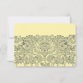 ネイビーとマスタードの孔雀の愛の鳥パター結婚ンの 出欠カード (裏面)