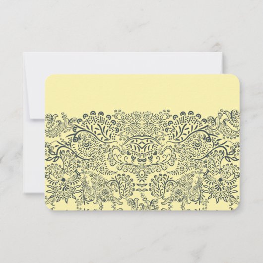 ネイビーとマスタードの孔雀の愛の鳥パター結婚ンの 出欠カード (裏面)
