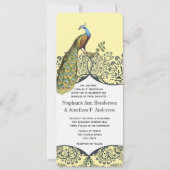ネイビーとマスタードの孔雀の愛の鳥パター結婚ンの 招待状 (正面)