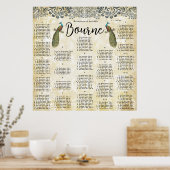 ネイビーとマスタードピーコックの愛の鳥のシーティングチャート ポスター (キッチン)