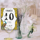 ネイビーとマスタードピーコックラブバードテーブル番号 ポストカード