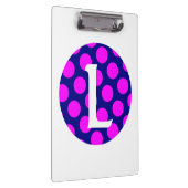 ネイビーとマゼンタの水玉模様モノグラム クリップボード (右)