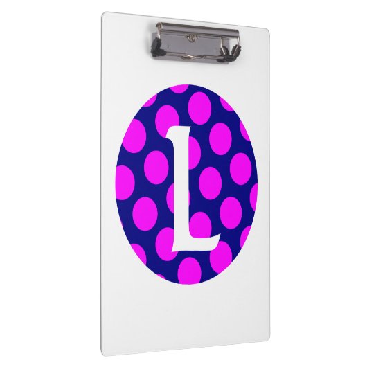 ネイビーとマゼンタの水玉模様モノグラム クリップボード (右)