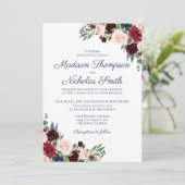 ネイビーとマルサラの花モチーフのウェディング招待状 招待状 (スタンド正面)