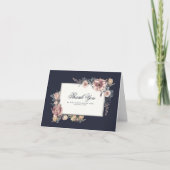 ネイビーとマーブルの花柄エレガントな結婚式のお礼状 サンキューカード (正面)