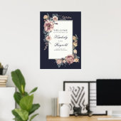 ネイビーとメイヴのフローラヴィンテージウェディングウェルカムサイン ポスター (ホームオフィス)