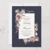 ネイビーとモーヴヴィンテージフローラリハーサルディナー 招待状 (正面)