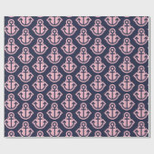 ネイビーとライトピンクのいかり包装紙 ラッピングペーパー (フラット)