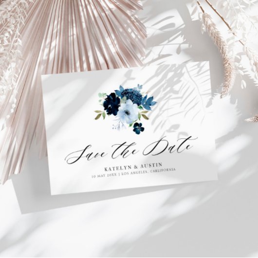 ネイビーとライトブルーのフローラは日付はがきを保存 ポストカード