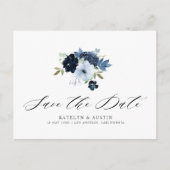 ネイビーとライトブルーのフローラは日付はがきを保存 ポストカード (正面)