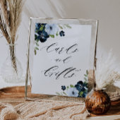 ネイビーとライトブルーのフローラカードとギフトサイン ポスター