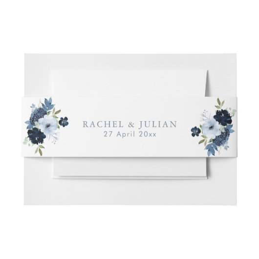 ネイビーとライトブルーのフローラベリーバンド 招待状ベリーバンド (正面例)