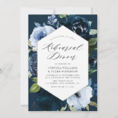ネイビーとライトブルーのフローラリハーサル 招待状 (正面)
