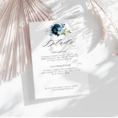 ネイビーとライトブルーのフローラ結婚の詳細カード エンクロージャーカード