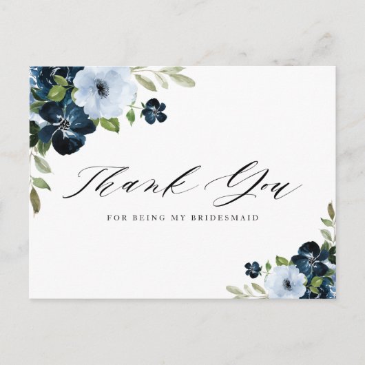ネイビーとライトブルーのブライドメイドサンキューカード インビテーションポストカード (正面)