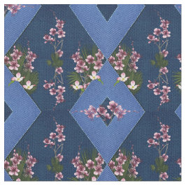 ネイビーとライトブルーのリブのテクスチャ(ピンクの花を使用) ファブリック