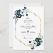 ネイビーとライトブルーの幾何学的な結婚式の招待状 招待状 (正面)