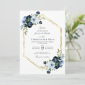 ネイビーとライトブルーの幾何学的な結婚式の招待状 招待状 (スタンド正面)