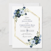 ネイビーとライトブルーの幾何学的結婚式招待状 招待状 (正面)