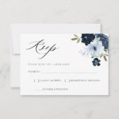 ネイビーとライトブルーの花柄の出欠確認カード 出欠カード (正面)