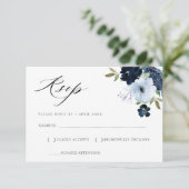 ネイビーとライトブルーの花柄の出欠確認カード 出欠カード (スタンド正面)