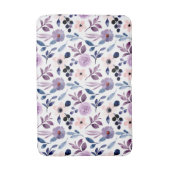 ネイビーとラベンダーの葉がアクセントの上品な花柄デザイン バスマット (正面縦)