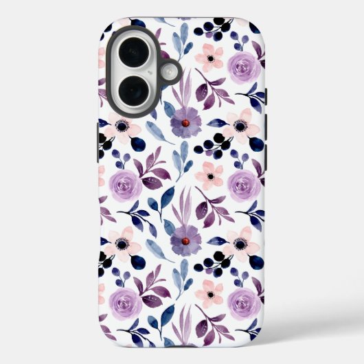 ネイビーとラベンダーの葉がアクセントの上品な花柄デザイン Case-Mate iPhoneケース (裏面)