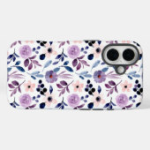 ネイビーとラベンダーの葉がアクセントの上品な花柄デザイン Case-Mate iPhoneケース (裏面 (横))