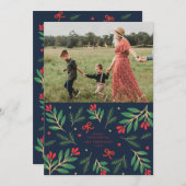 ネイビーとレッドのホリデー ブーゲス ホリデー フォト カード (正面/裏面)