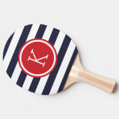 ネイビーとレッドの名門私立校風のストライプモノグラム 卓球ラケット (横)