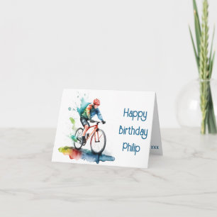 ネイビーとレッドサイクリストの誕生日カード カード