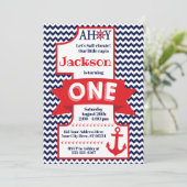 ネイビーとレッドボーイの海事風1歳誕生日 招待状 (スタンド正面)