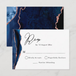 ネイビーとローズゴールドのアゲートの出欠確認カード 出欠カード