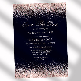 ネイビーとローズゴールドのコンフェッティ　Save the Date セーブザデート