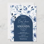 ネイビーと埃っぽいブルーボーイフローラベビーシャワー 招待状 (正面)