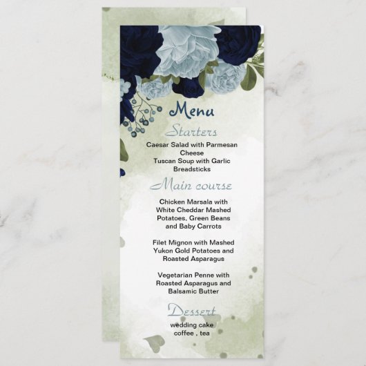 ネイビーと埃っぽい青い花々が緑結婚色に メニュー (正面/裏面)