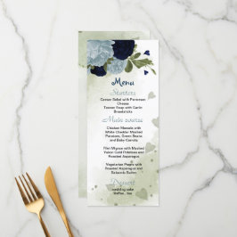 ネイビーと埃っぽい青い花の緑結婚色のメニュー メニュー