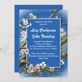 ネイビーと白の花のウェディング 招待状 (正面/裏面)