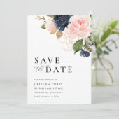 ネイビーと赤面のフローラは日付カードを保存 招待状 (スタンド正面)