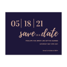 ネイビーと赤面のモダンピンクのスクリプトは日付を保存