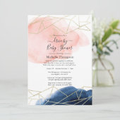 ネイビーと赤面の幾何学的なシャワー駆動 招待状 (スタンド正面)