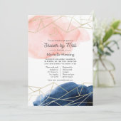 ネイビーと赤面の幾何学的なシャワー(郵便) 招待状 (スタンド正面)