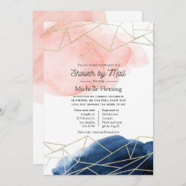 ネイビーと赤面の幾何学的なシャワー(郵便) 招待状