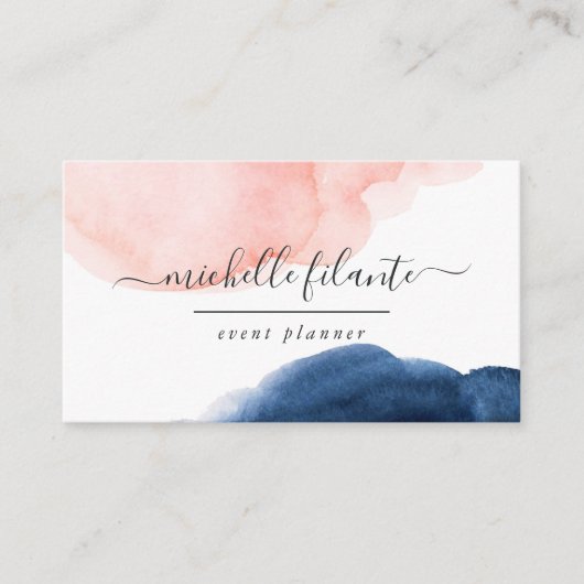 ネイビーと赤面の水彩名刺 名刺 (正面)