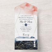 ネイビーと赤面の水彩幾何学模様結婚の オールインワン招待状 (内側)