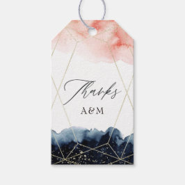 ネイビーと赤面の水彩幾何学模様結婚の ギフトタグ