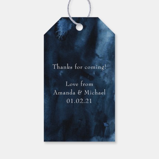 ネイビーと赤面の水彩幾何学模様結婚の ギフトタグ (裏面)