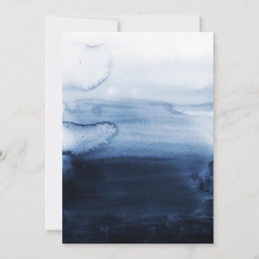 ネイビーと赤面の水彩幾何学模様結婚の セーブザデート (裏面)