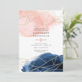 ネイビーと赤面の水彩幾何学的ブライダルシャワー 招待状 (スタンド正面)